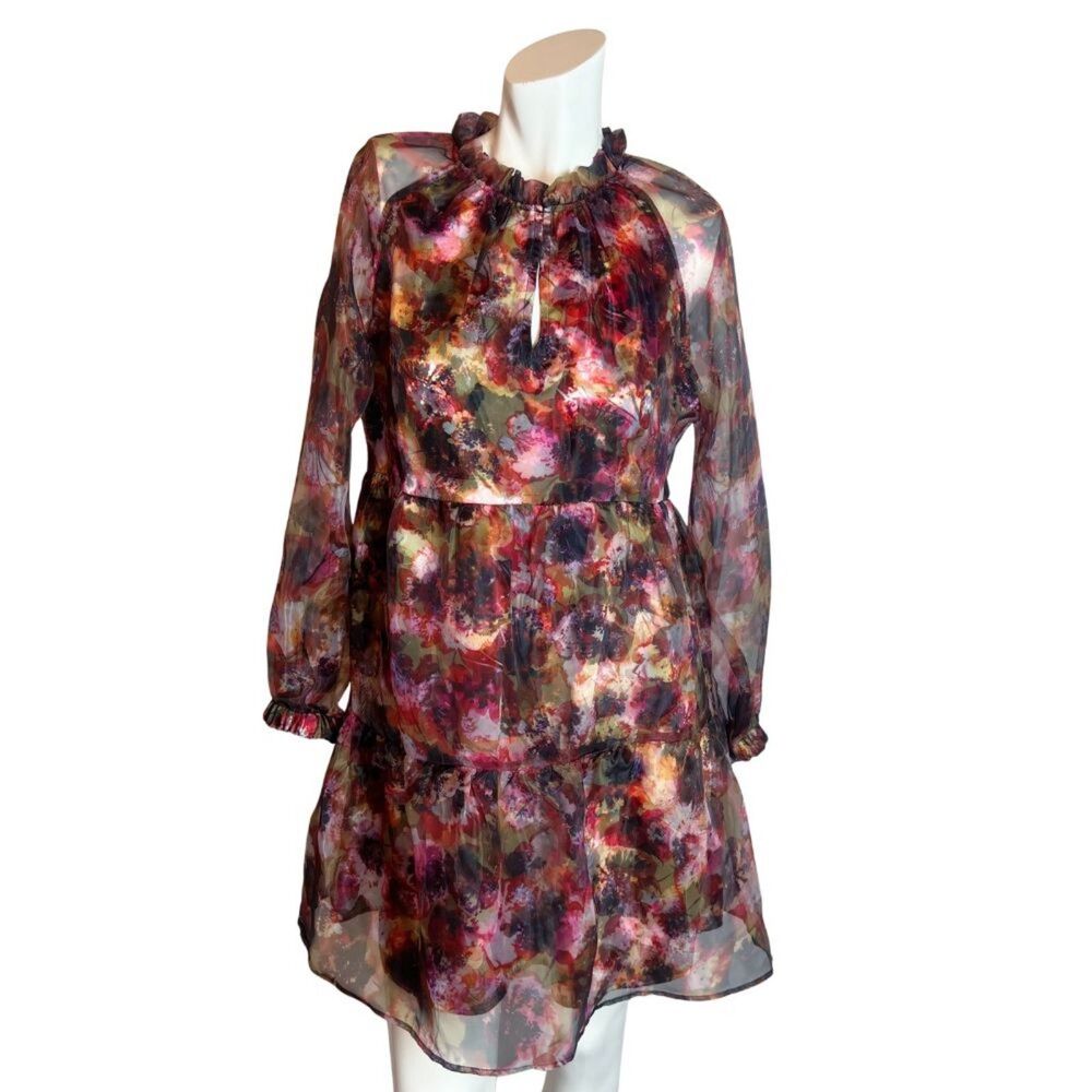 Marie Oliver Milan Tiered Abstract-Print Dress Babydoll Sheer Chiffon Size XS - Picture 1 of 6